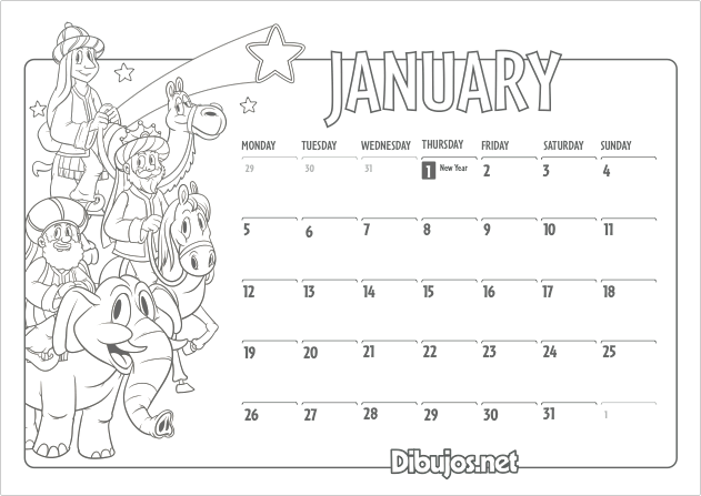 january calendar coloring pages - photo #13