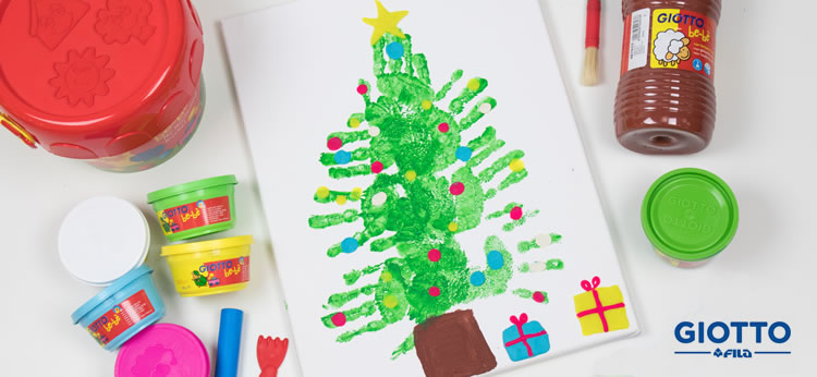 Cuadro Árbol de Navidad con pintura de dedos y plastilina