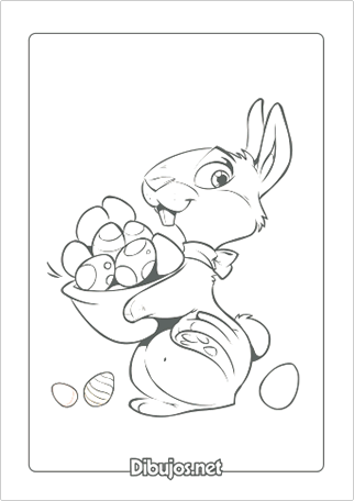 Imprimir Dibujo de Conejo de Pascua con huevos para colorear
