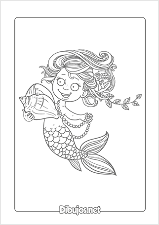 Imprimir Dibujo de Sirena con Caracola para colorear