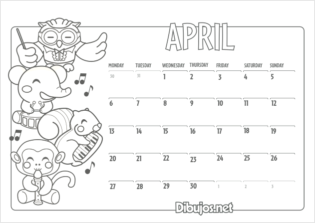 2015 Calendar April Coloring page