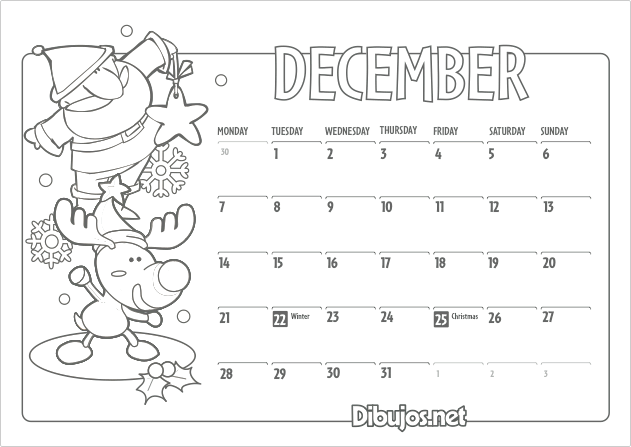 2015 Calendar December Coloring page