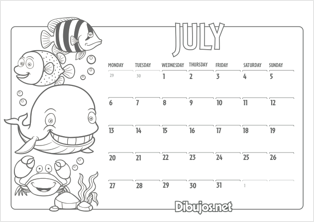 2015 Calendar July Coloring page