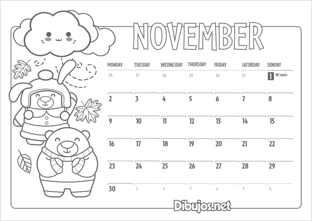 2015 Calendar November Coloring page