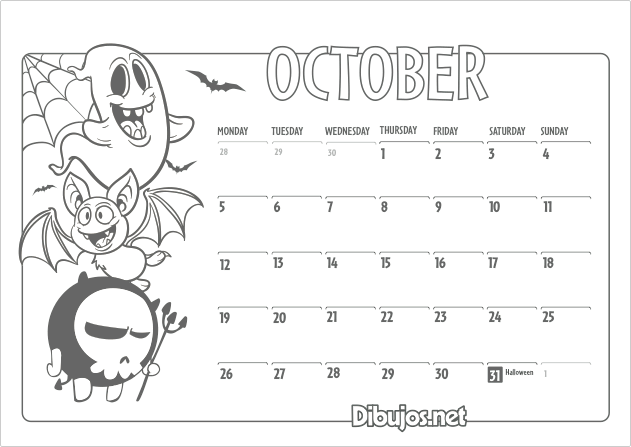 2015 Calendar October Coloring page
