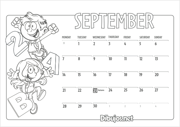 2015 Calendar September Coloring page