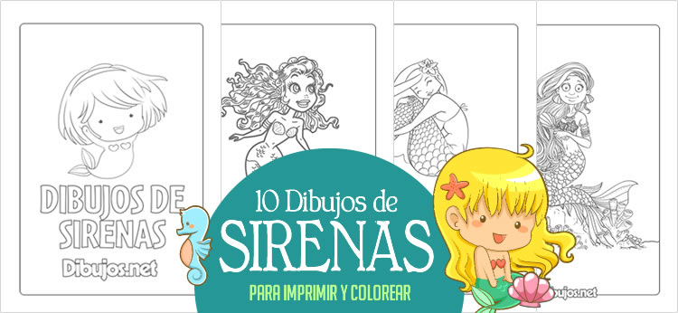 10 Dibujos de Sirenas para imprimir y colorear