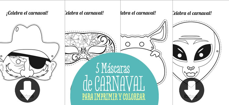 5 máscaras de Carnaval para imprimir y colorear