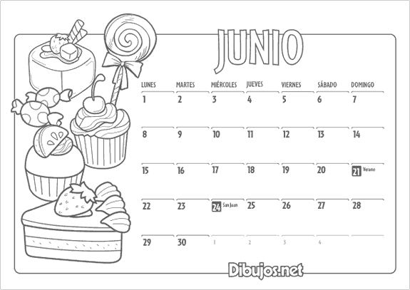 Calendario infantil 2015 para colorear Junio