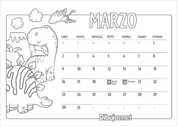 Calendario infantil 2015 para colorear Marzo
