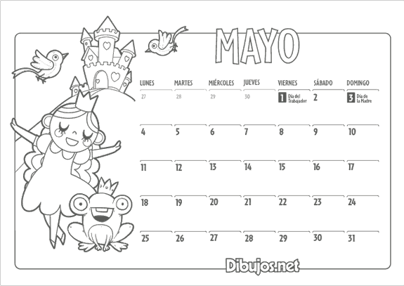 Calendario infantil 2015 para colorear Mayo