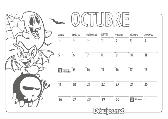 Calendario infantil 2015 para colorear Octubre
