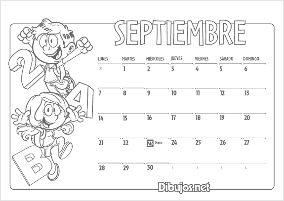 Calendario infantil 2015 para colorear Septiembre