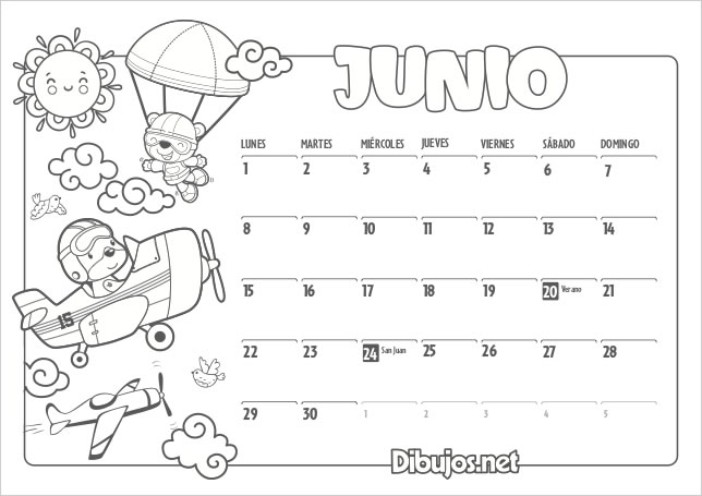 Calendario Infantil 2020 para Imprimir y Colorear 