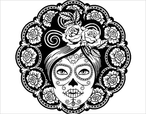 Dibujo de Calavera Mejicana Femenina para colorear